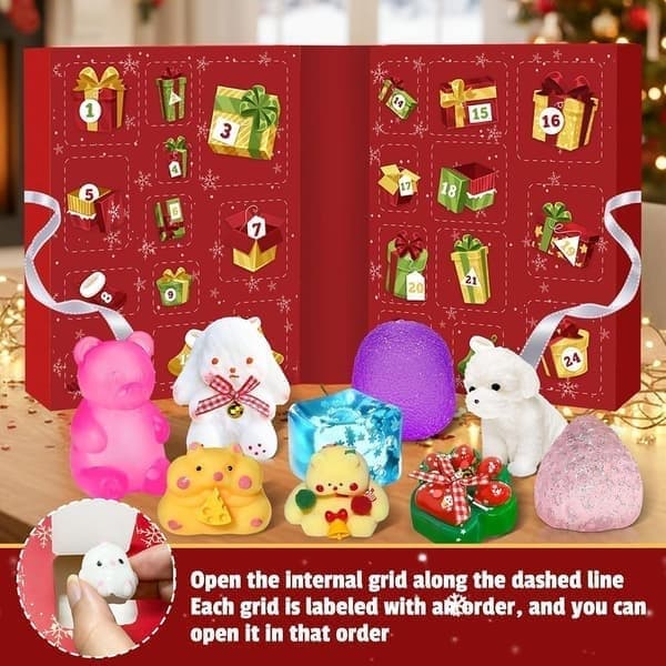 2026 Squishy Julekalender, 24 Sensorisk Fidget Legetøj, Blødt Klemmelegetøj og Stressbolde, Overraskelsessæt til Børn
