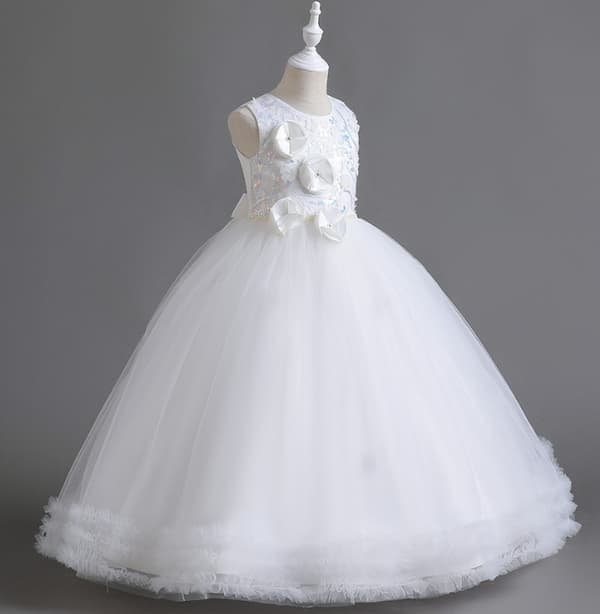 Spetsklänning för flickor, lång bröllopsklänning, elegant prinsessklänning för fest och tävling, vit, storlek 100 white 100