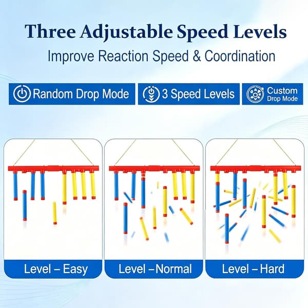 Reflex Drop Sticks Challenge Game med 3 justerbare hastighetsmoduser