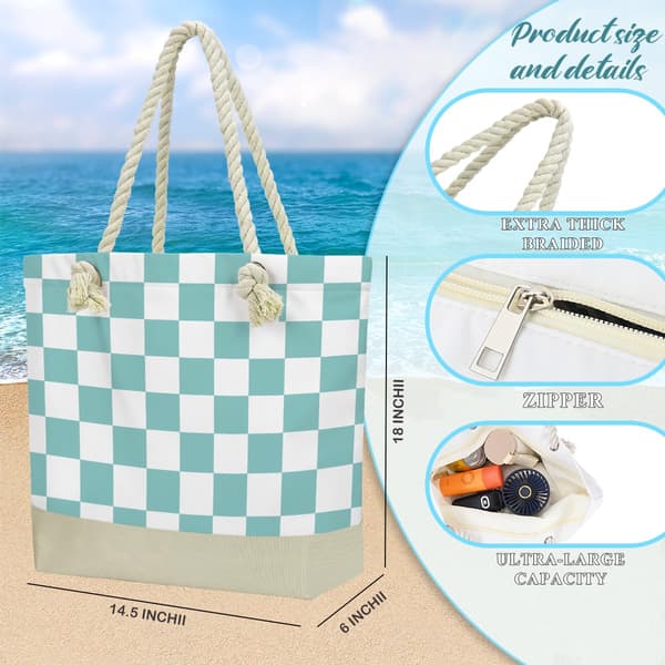 Fokongna strandväskor vattentät sandtät tygväska resväskor för kvinnor 1267-1297 Mint Green Checkerboard