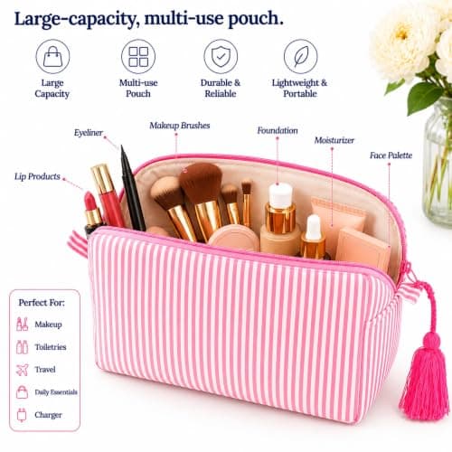 Huar Rejse Makeuptaske - Kosmetiktasker med stor kapacitet til kvinder Pink Stripe
