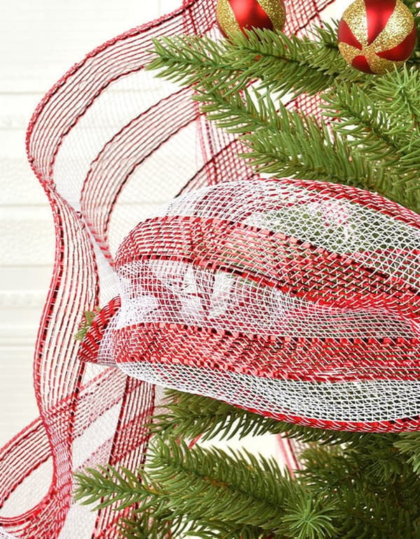 Juletre DIY Mesh Bånd Rød Hvit Håndverk Glitter, Hvit white