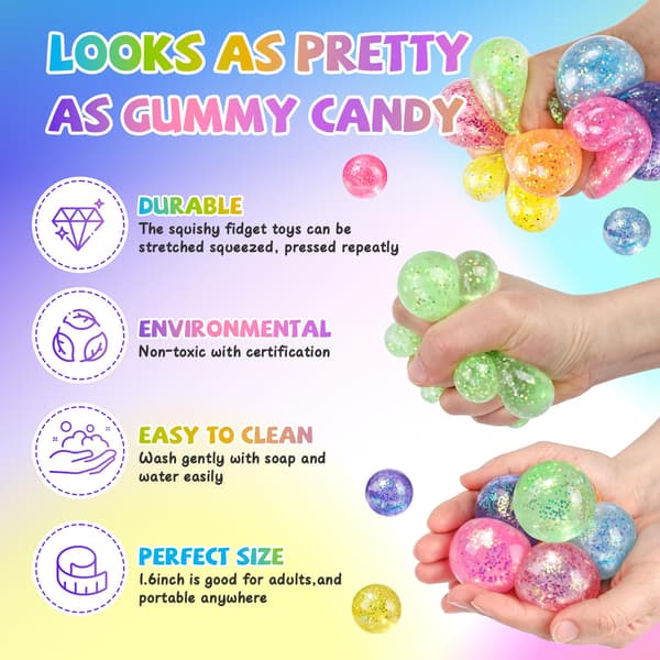 24-pak glitter squishy stressbolde, Taba squishy legetøj til børn og voksne 24pcs Glitter Stress Balls