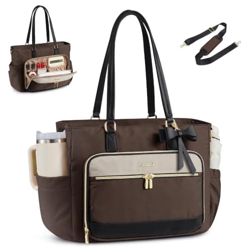 LOVEVOOK Lærertaske til kvinder, arbejdstaske til bærbar computer, computertaske Coffee-khaki-black 15.6 in