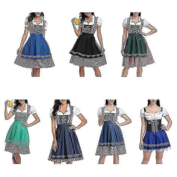 Tysk Oktoberfest Dam Dirndl Klänning med Förkläde Cosplay Kostym A