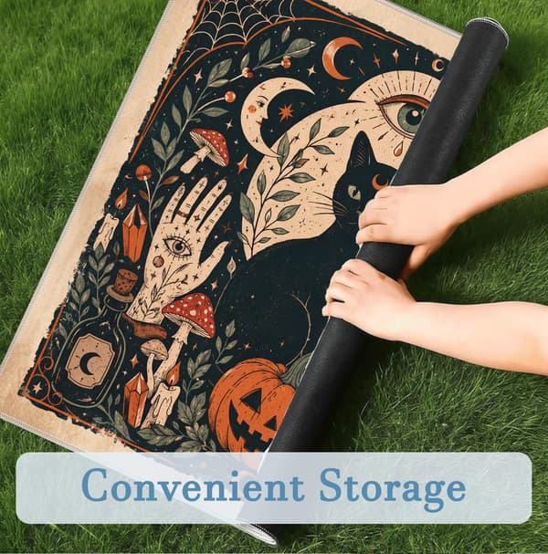 Halloween syksyn musta kissa Mahjong-matto 31,5\" x 31,5\" Maple Leaf Pumpkin