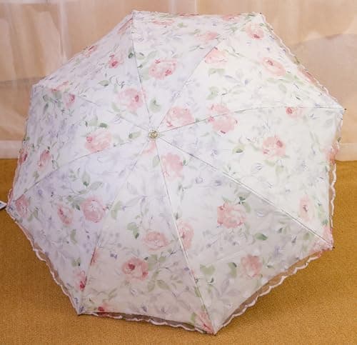 Blonde Blomster 3-Fold Paraply UPF 50+ UV-Beskyttelse Rejseparasol til Regn og Sol Manual-03Pink