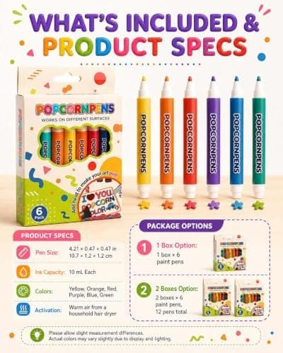 Popcorn Puffy Pens, 3D Magic Drawing Pen 6-färgs Bubble Art Marker Set (#C) #C