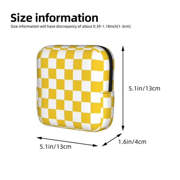 Gul og hvid ternet skakbræt skakternet gitter periode taske til kvinder, bærbar hygiejnebind periode pose til pung, lille make Yellow Checkered