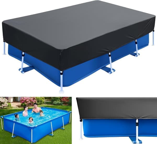 220x150cm rektangulärt poolskydd, skyddande tillbehör för sommar och vinter, solskyddspoolfilt för ovanjordiska rektangulära pooler