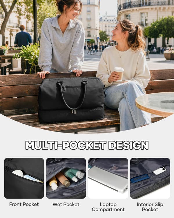 Resväska Weekender Bag Dam Tote Carry On Väskor Med Skofack L1-Black