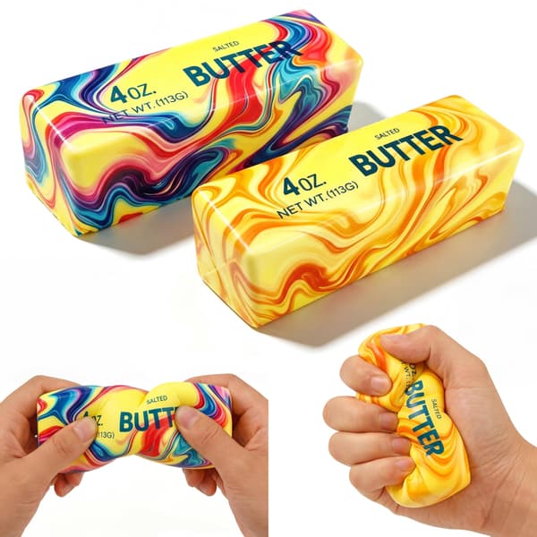 2-pack långsamt stigande smör-squishy fidgetleksaker för vuxna sensoriska klämleksaker Yellow & Rainbow