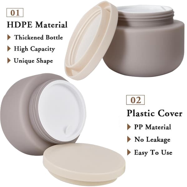 Qeuly Plastburkar med lock 250 ml 2 st Bred mun Lotionbehållare Grå Grey
