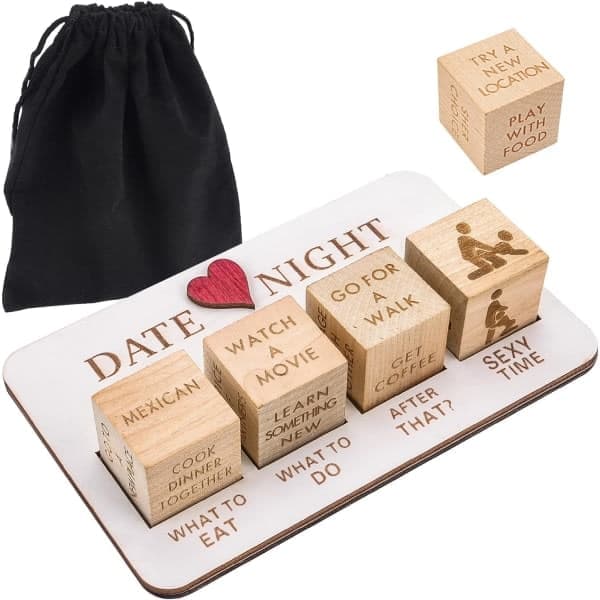 Datokvelds-terninger for par, romantisk datokvelds-spill for par med oppbevaringspose, perfekt for Valentinsdag, bursdag, bryllup 1 sett
