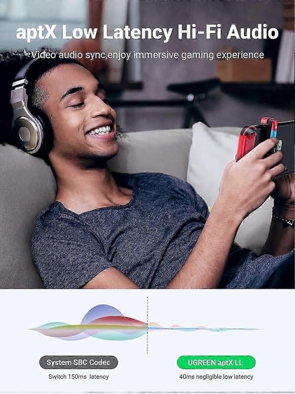 UGREEN Bluetooth 5.0 -lähetin, HiFi langaton sovitin APTX Low Latency -ominaisuudella Nintendo Switchille