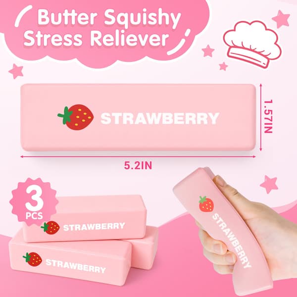 3-pack smör-squishy långsamt stigande klämleksaker, sensoriska fidget-leksaker Butter Stick Pink-3p