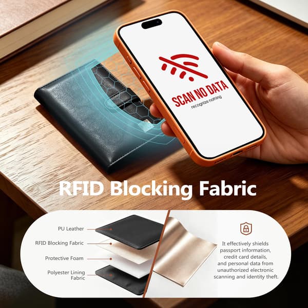 Veki Passfodral för resor, RFID-blockerande passfodral, svart Black