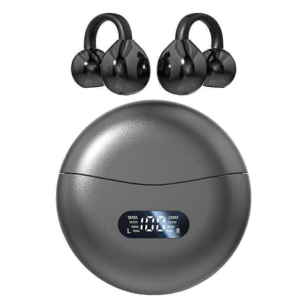Trådløse Bone Conduction HIFI Bluetooth 5.4 Hovedtelefoner med Øreclips og Mikrofon, Sort Sort Black