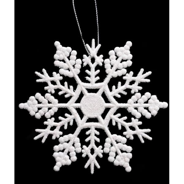 Julepakke med 12 stk. 10 cm glitrende snøfnugg til oppheng - Julepynt (Hvit)
