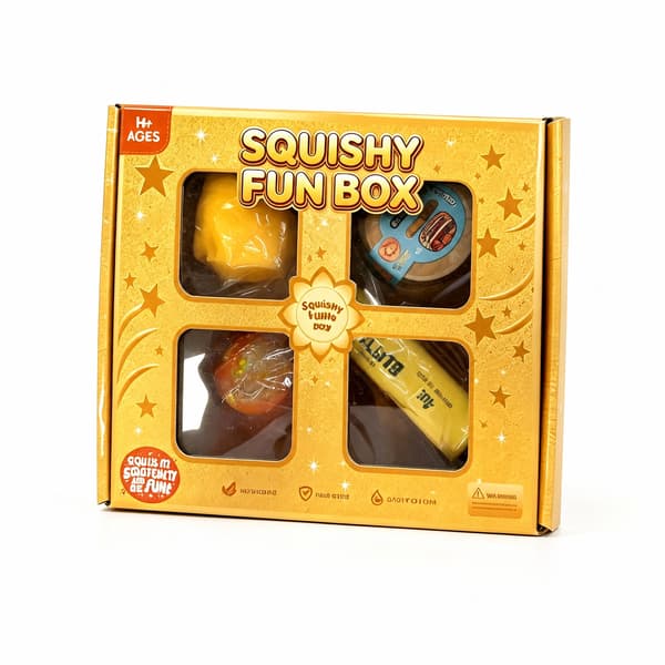4-delt gull Squishy Fun Box, kompakt matglitter og dumpling sensorisk stressavlastningsgavesett