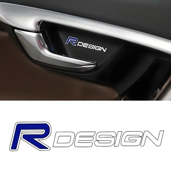 Emblem R - Design 1x5cm R Blå + DESIGN Hvide Bogstaver 2 - Pakke til Volvo