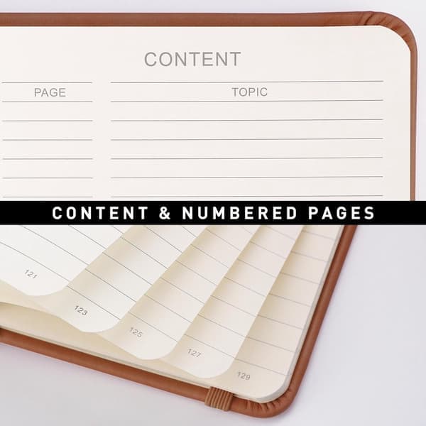 Syjournal Notesbog, 192 nummererede sider, 100 GSM syrefrit papir, læderindbundet, brun