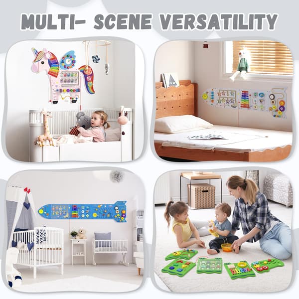 Spacocld Rocket Activity Wall Busy Board Paneler - Sensorisk Väggpanel för Barn, Montessori Småbarns Väggaktivitetsbräda, Väggleksaker för Småbarn 3, 4 Pieces Gray Rocket.