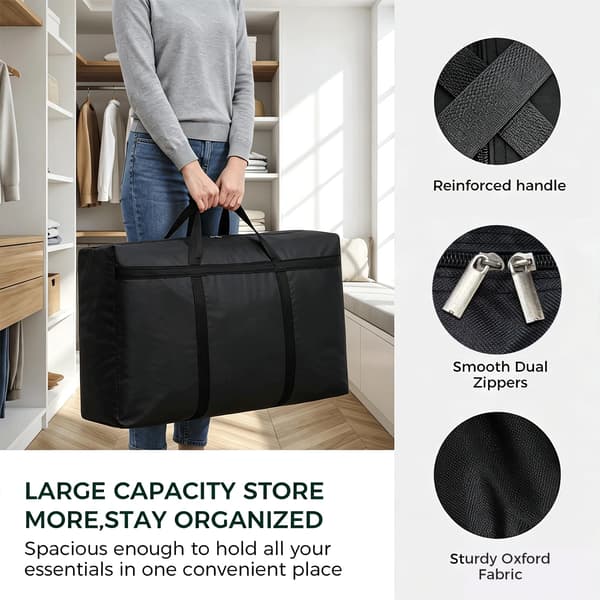 Stor rejsetaske, sammenfoldelig opbevaringstaske, overdimensioneret flyttetaske, multifunktionel håndbagage, sort, medium Black Medium