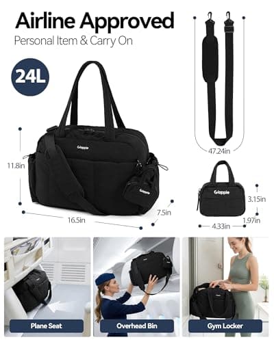 Gymväska för kvinnor, Puffy Reseduffelväska, Handbagage Weekendväskor, Svart