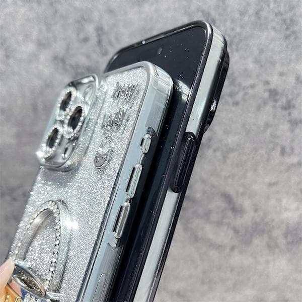 For iPhone 15 Pro-deksel Speilstativ TPU+PC Gradient Glitter Telefondeksel