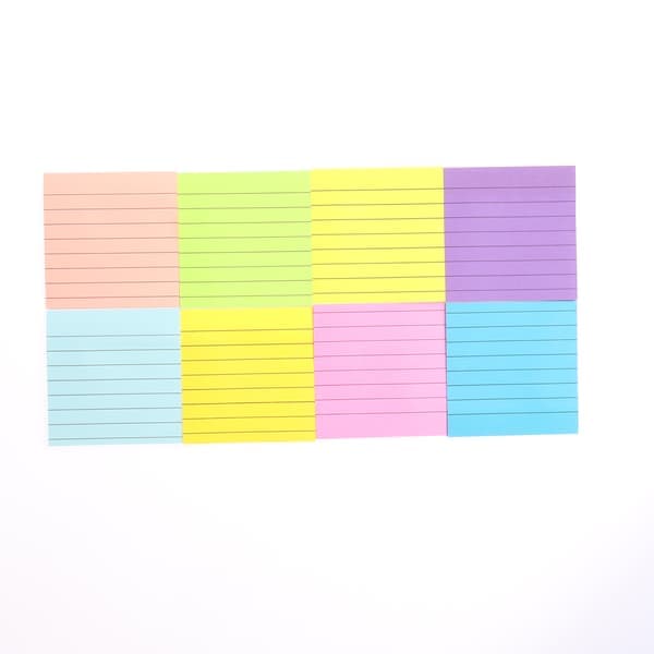 8-pak forede selvklæbende notesblokke, 7,6 x 7,6 cm selvklæbende 8 farver Post It notesblokke forede selvklæbende farverige notesblokke til kontoret