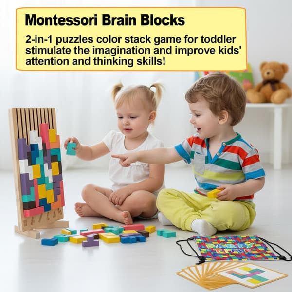 Montessori Hjerneklodser Træstablelegetøj til Børn 3D Tetris Puslespil