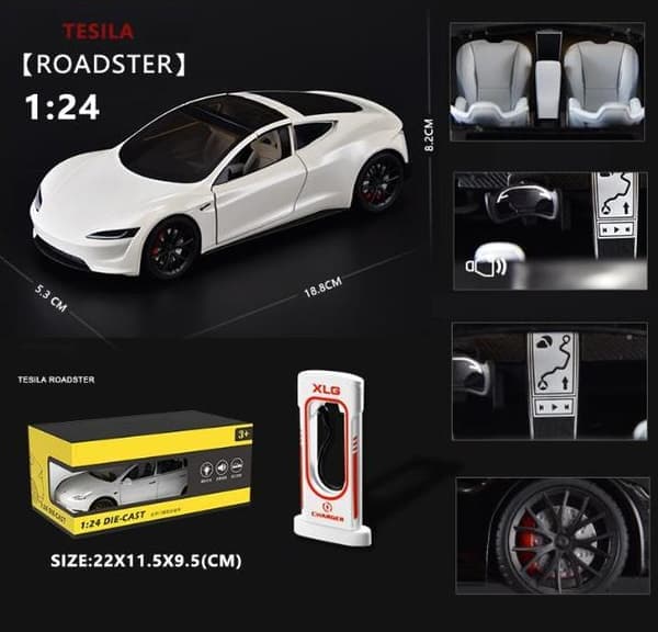 1:24 Tesla Model 3 Model Y S X Støpt Legeringsbil Lyd og Lys Barnas Leketøy Samleobjekt Bursdagsgave Roadster Hvit