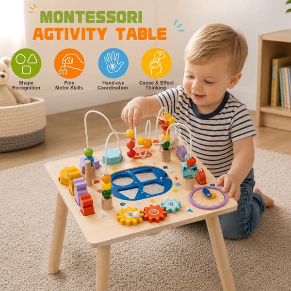 Babyaktivitetsbord til 1-årige, trælegetøj til læring