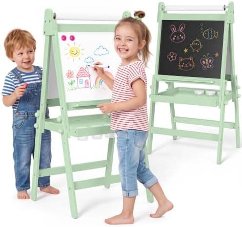 Vikbart staffli för barn med griffeltavla och whiteboard, grön Green