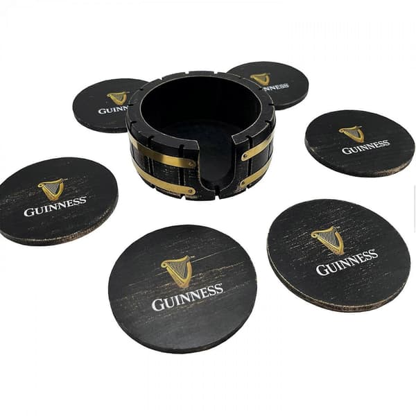 Guinness Öl Underläggsset i Trä med Hållare - 6-pack