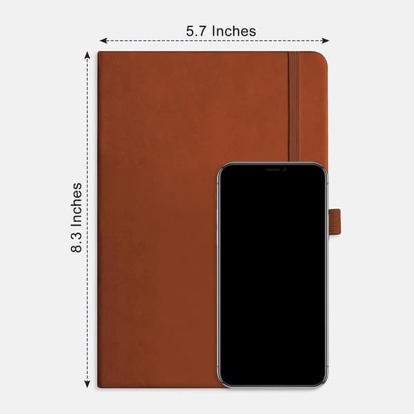 Syjournal Notesbog, 192 nummererede sider, 100 GSM syrefrit papir, læderindbundet, brun