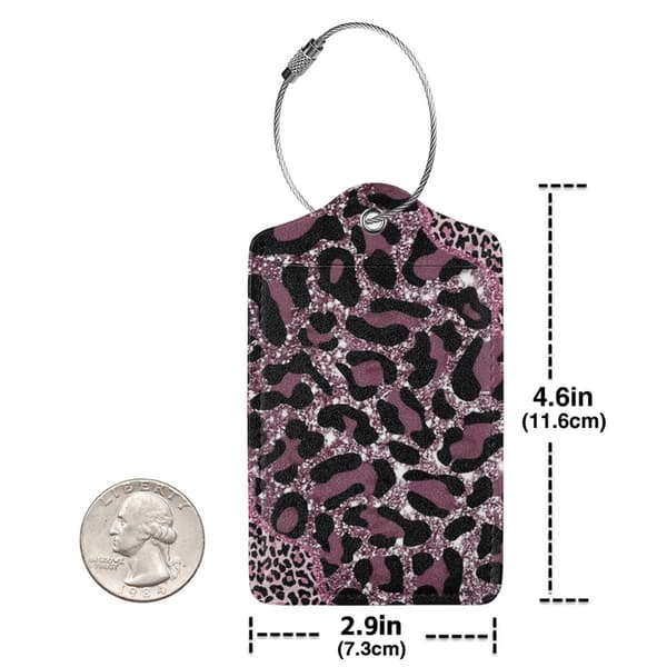 2-pak PU-læder bagagemærker til kufferter - Glitter Pink Leopard Glitter Pink Leopard Print