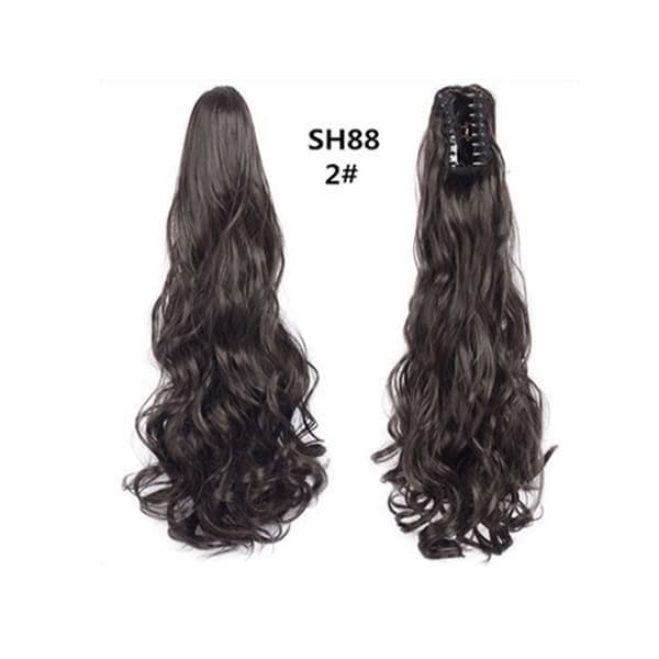 Lang Bølget Hestehale-extensions med Klips, Brun Syntetisk Hår-extensions Modell 12