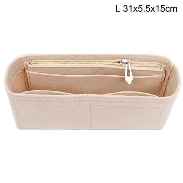 Damfilt Handväska Organizer Insats - Flerficks Handväskfoder för Förvaring och Organisation av Tygväskor beige 31*5.5*15cm