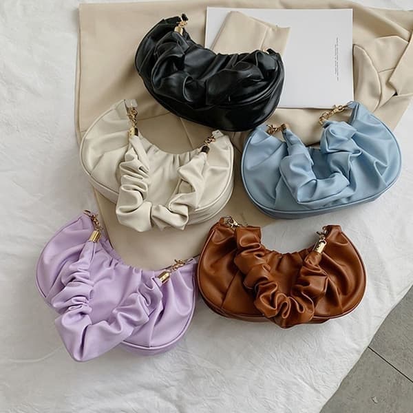 Liten plissert skulderveske, fransk stil, brun brown