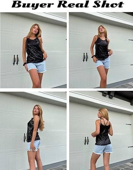 Ærmeløs glitrende camisole-top til kvinder, sort, størrelse M black M