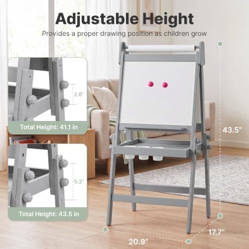 Hopfällbart staffli för barn med griffeltavla och whiteboard, grå Gray