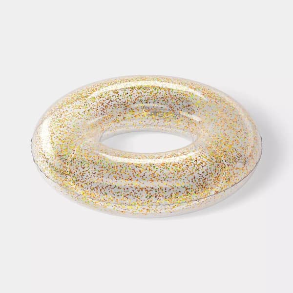 36\" Gul Glitter Poolring, Hållbar Uppblåsbar Ring för Simning/Avkoppling