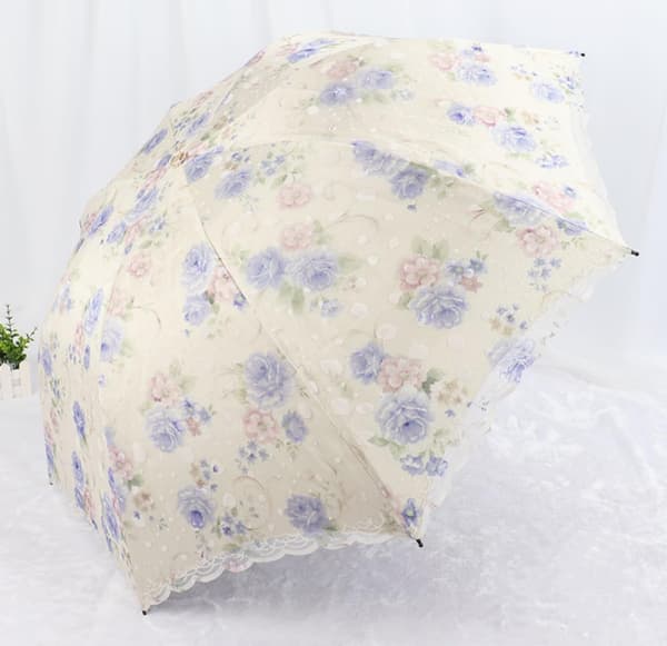 Blonde Blomster 3-Fold Paraply UPF 50+ UV-Beskyttelse Rejseparasol til Regn og Sol Manual-08Blue