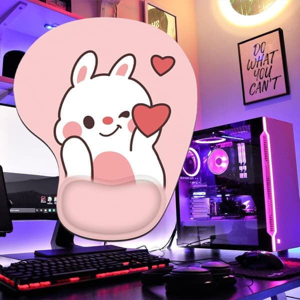 Kanin Kærlighed Hjerte Musemåtte Håndledsstøtte Pink Sød Håndledsstøtte Kawaii Skrivebordstilbehør Skridsikker Ergonomisk Musemåtte til Kontor