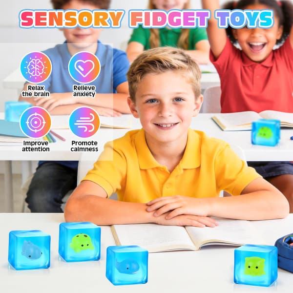 VISCOO 4-pak stresskuber - selvlysende havdyr indeni squishy legetøj 4p- Ocean 4 Colors