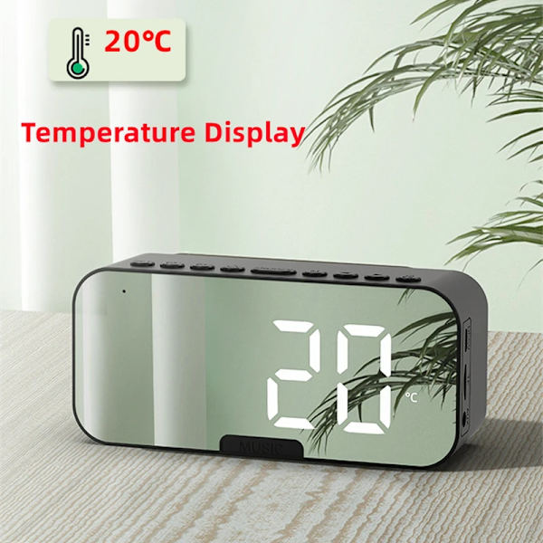 Bluetooth Speaker with Large LED Mirror Screen Digital Alarm Clock with FM Radio Phone Holder Temperature For Bedroom Office