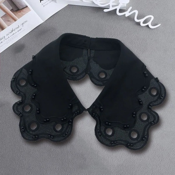 Embrodiery Neckline Collar Cover Lace Flower Bead Peter Pan Fake Collar Women Detachable Collars Removable Lapel False Faux Col