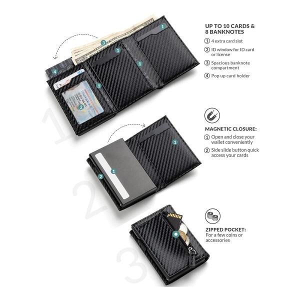 Men Credit Card Holder RFID Blocking Microfiber Leather Magnetic Closure Pop Up Card Wallet with ID Window and Coin Pocket